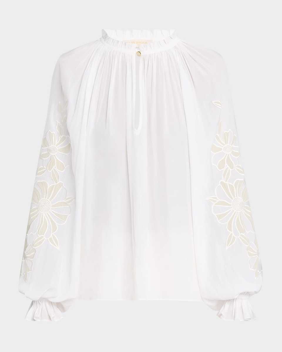 Nelida Floral Embroidered Balloon-Sleeve Blous